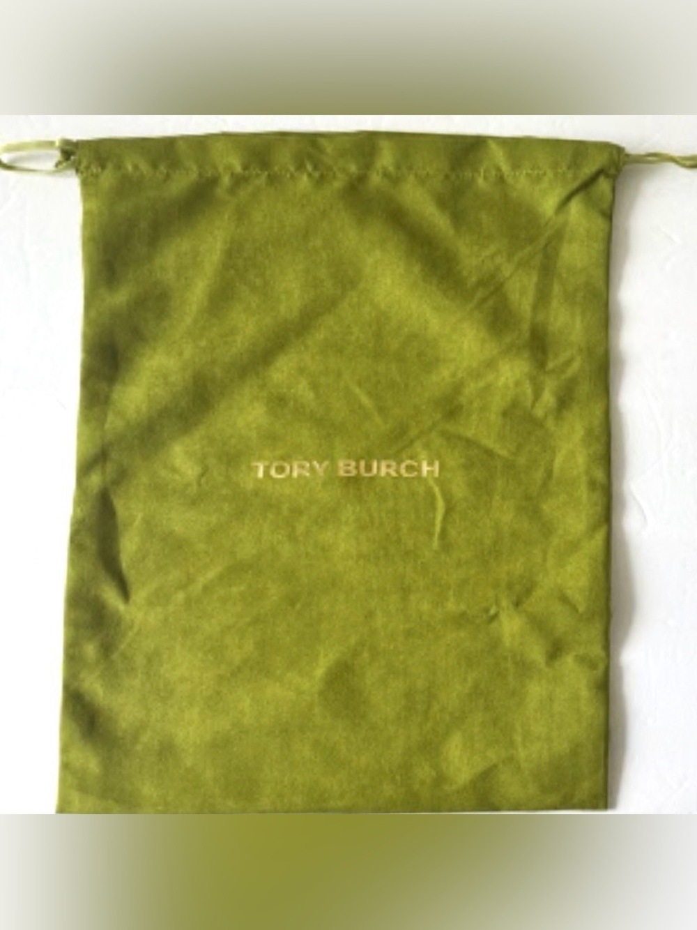 Tory Burch Authentic Green Velvet Drawstring Dust Bag, Gold Foil Logo, 12x14 NEW